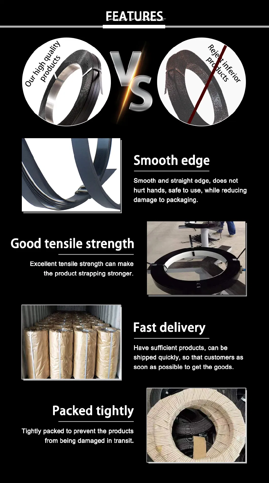 Black Painted Steel Strip/Strapping/Strap/Belt/ Metal Packing Steel Strip